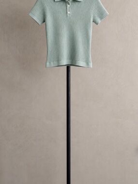 NWT Guest in Residence 100% Cashmere Polo Sweater Mint Green Sz XS - Shrunken Po